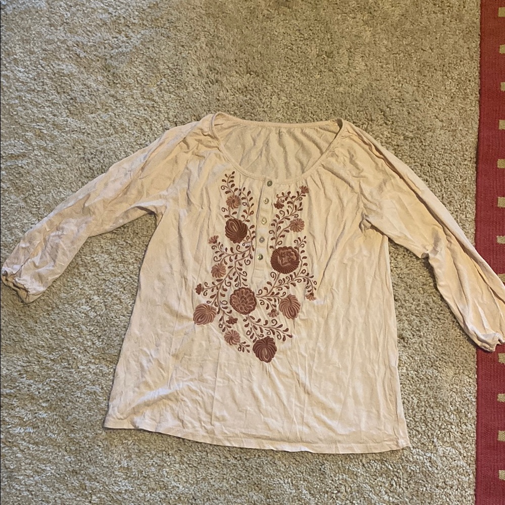Garnet hill- Embroidered pink Top